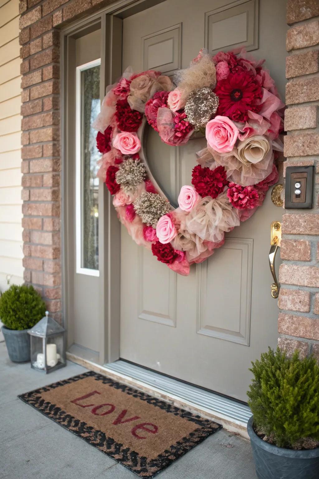 Welcome love into your home with a stunning heart-shaped wreath on your front door.