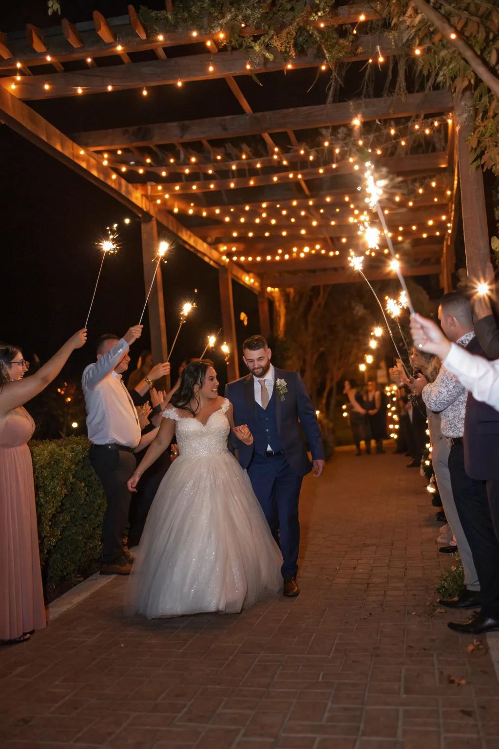 Dance through a tunnel of twinkling lights for a magical wedding send-off.