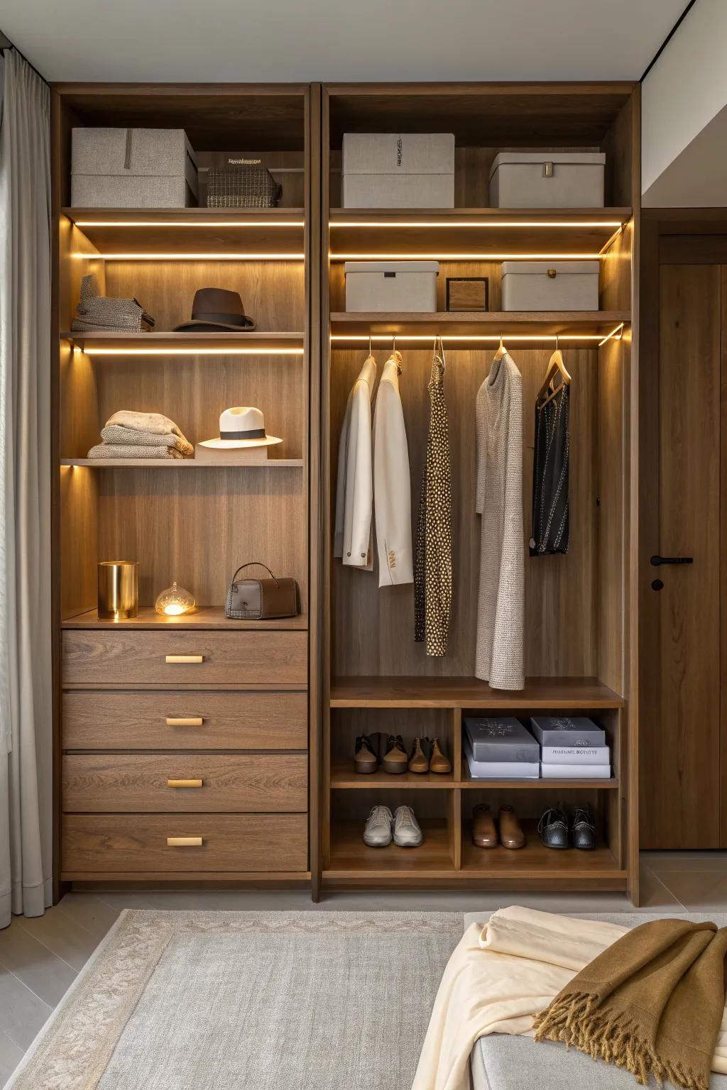 Embrace flexibility with a modular wood closet system that evolves with your style.
