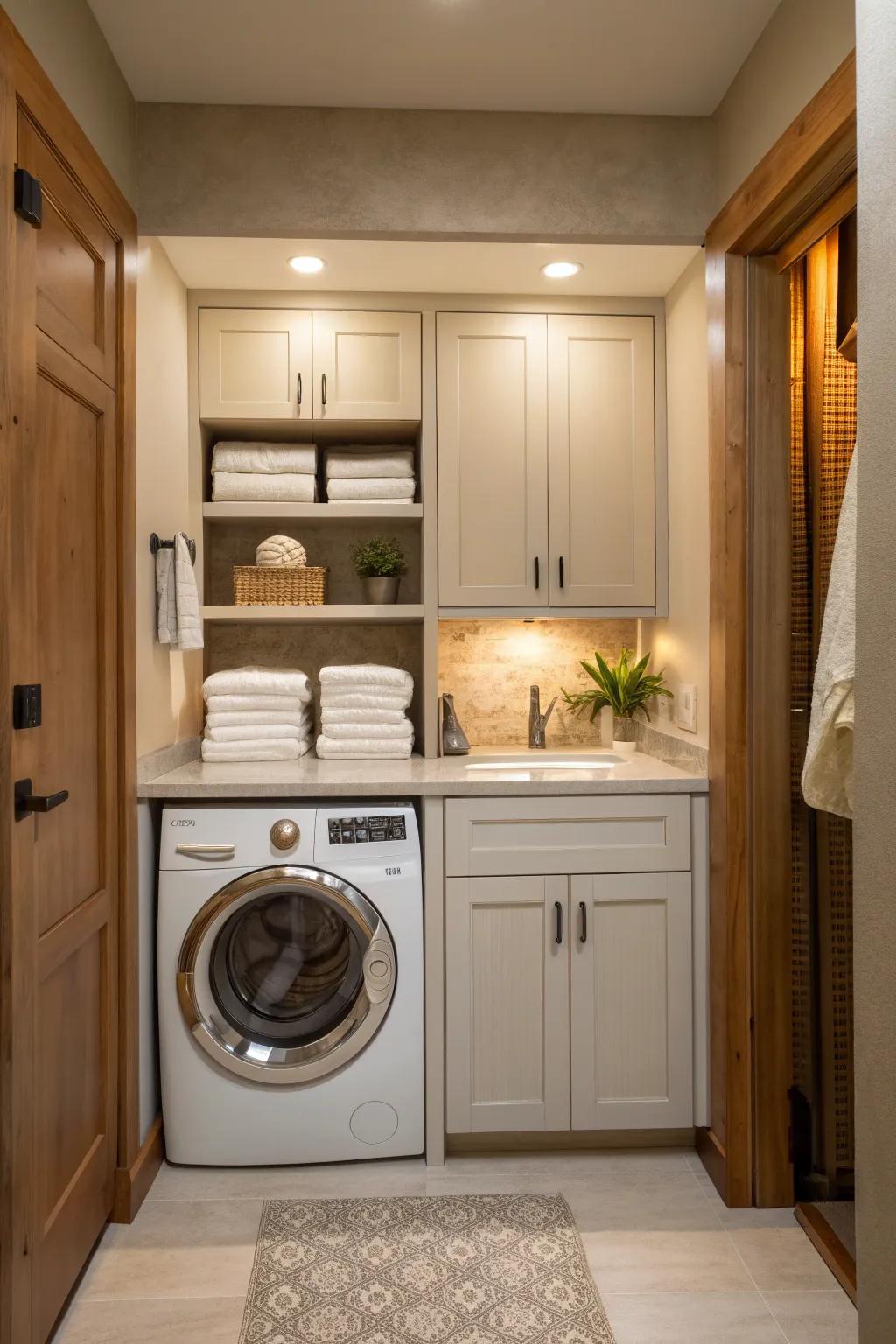 Blend laundry and bathroom spaces seamlessly for efficiency and style.