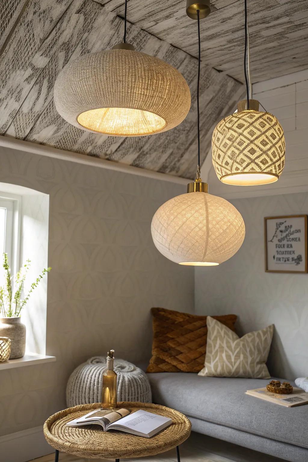 ✨ Experience the charm of textured shades that add depth and intrigue to your lighting design. #TexturedShades #CozyVibes