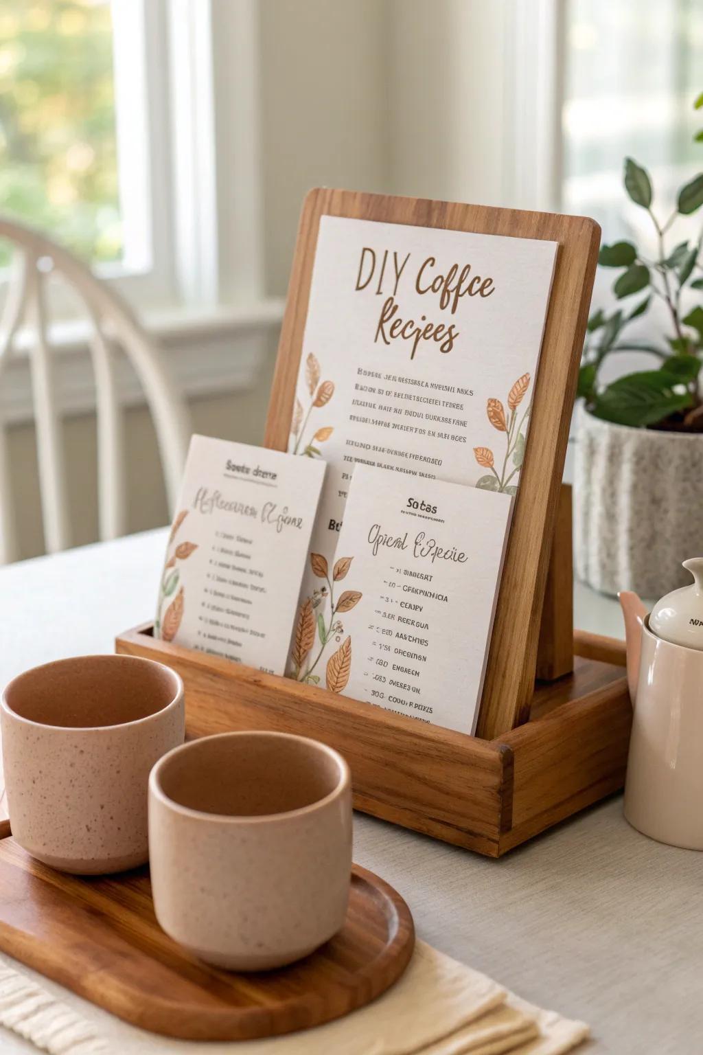 Take-home recipe cards extend the coffee bar experience beyond the party.