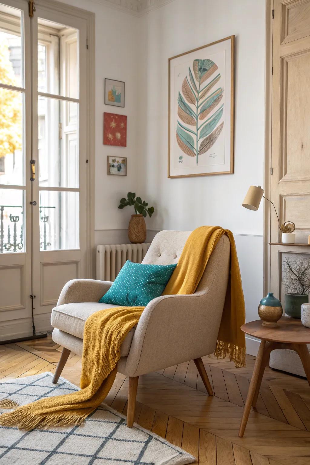 Add a splash of color to your living room for a lively and engaging space.