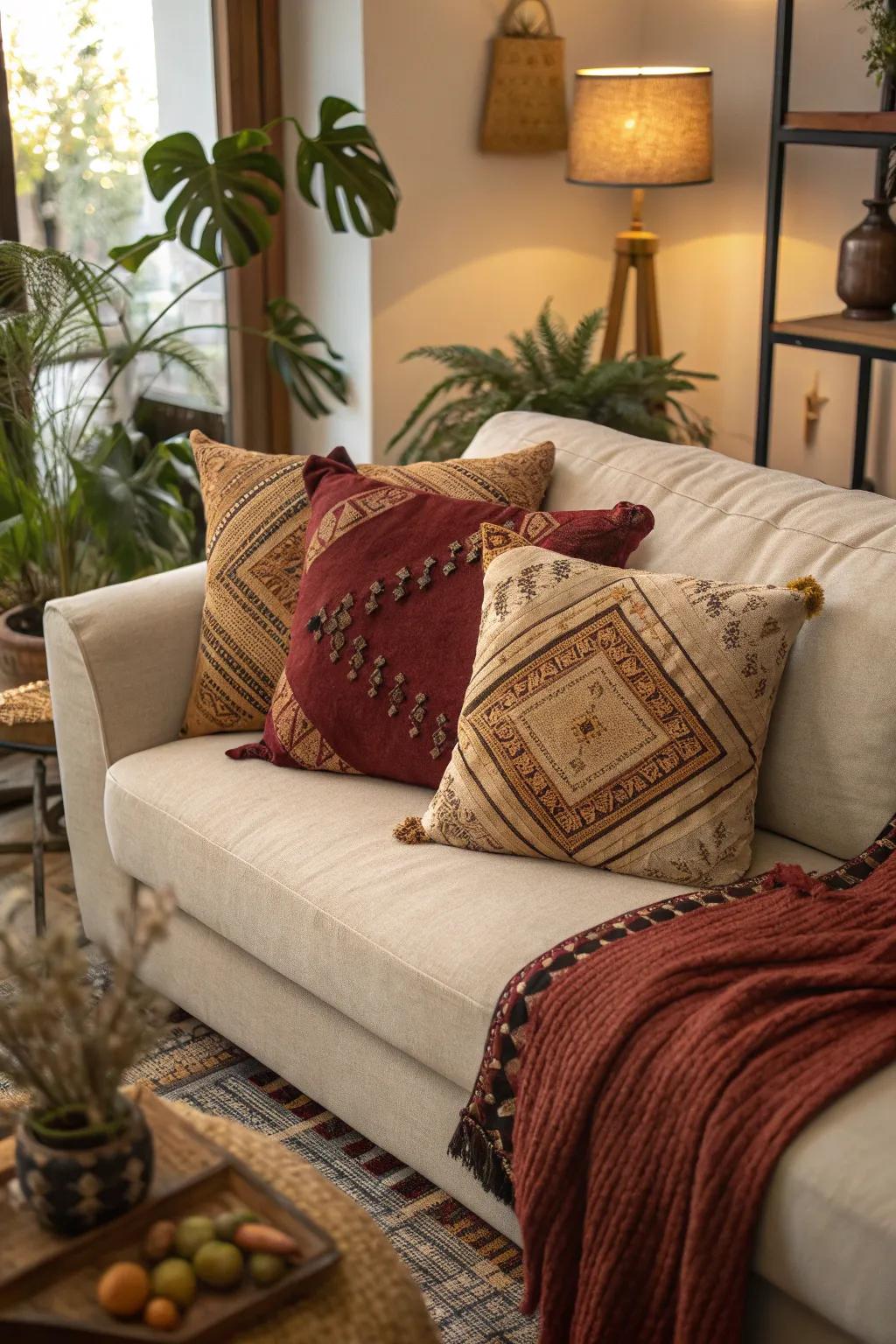 Add warmth and style to your home with the vibrant textures of handwoven cushion covers.