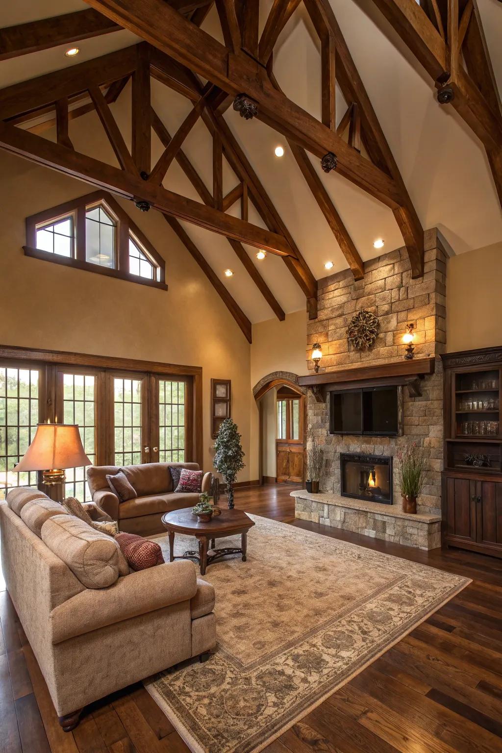 Add warmth and charm with wooden ceiling beams that highlight your room's height.
