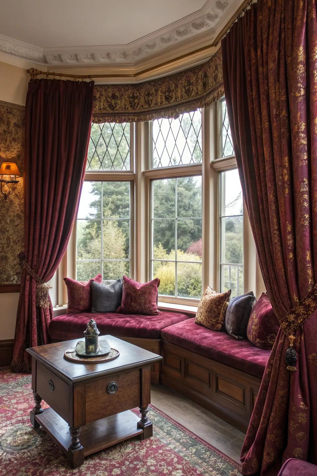 Bay windows flood your dining room with natural light, offering a cozy corner with Victorian elegance.