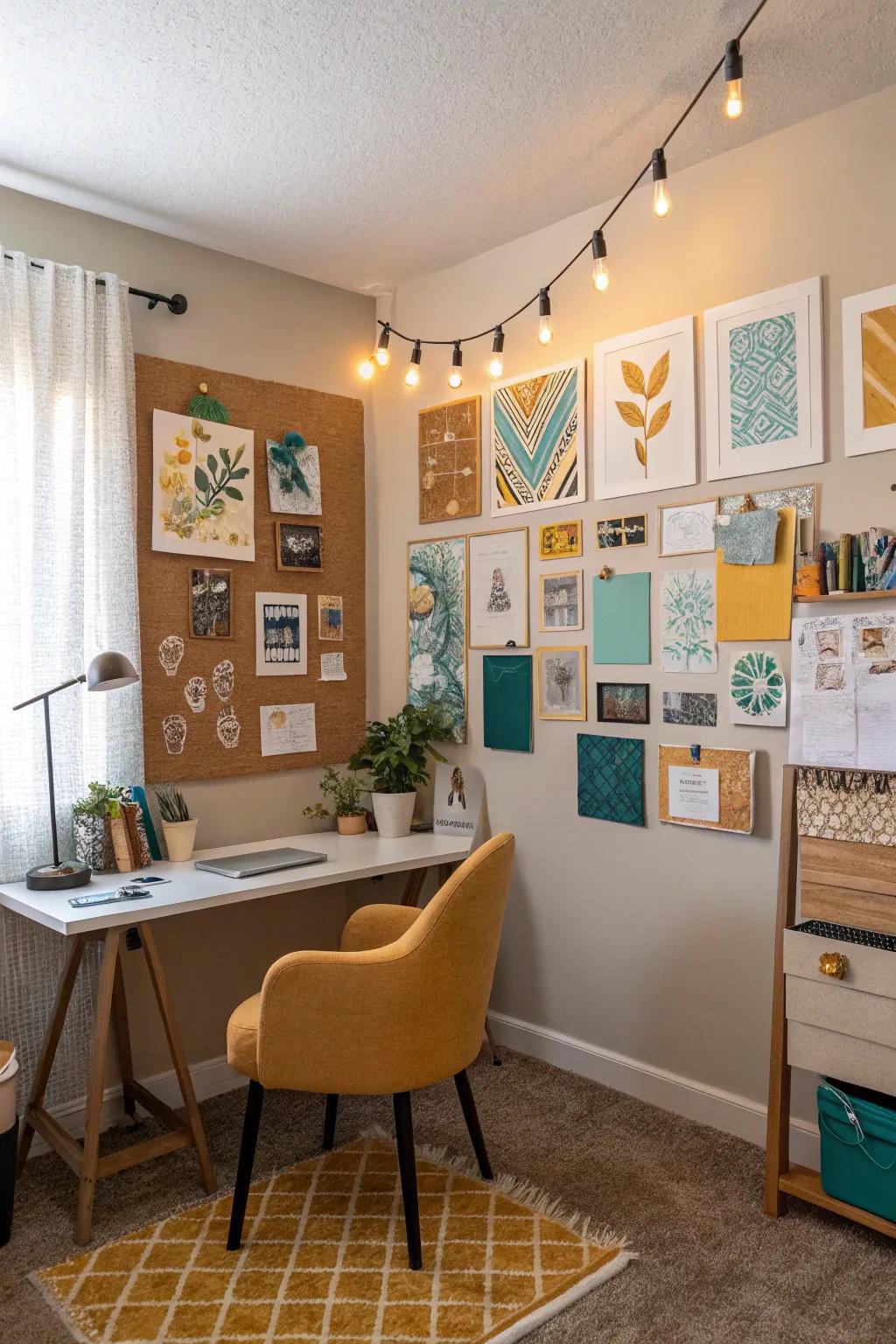 Visualize your creative journey with an inspiring mood board wall.