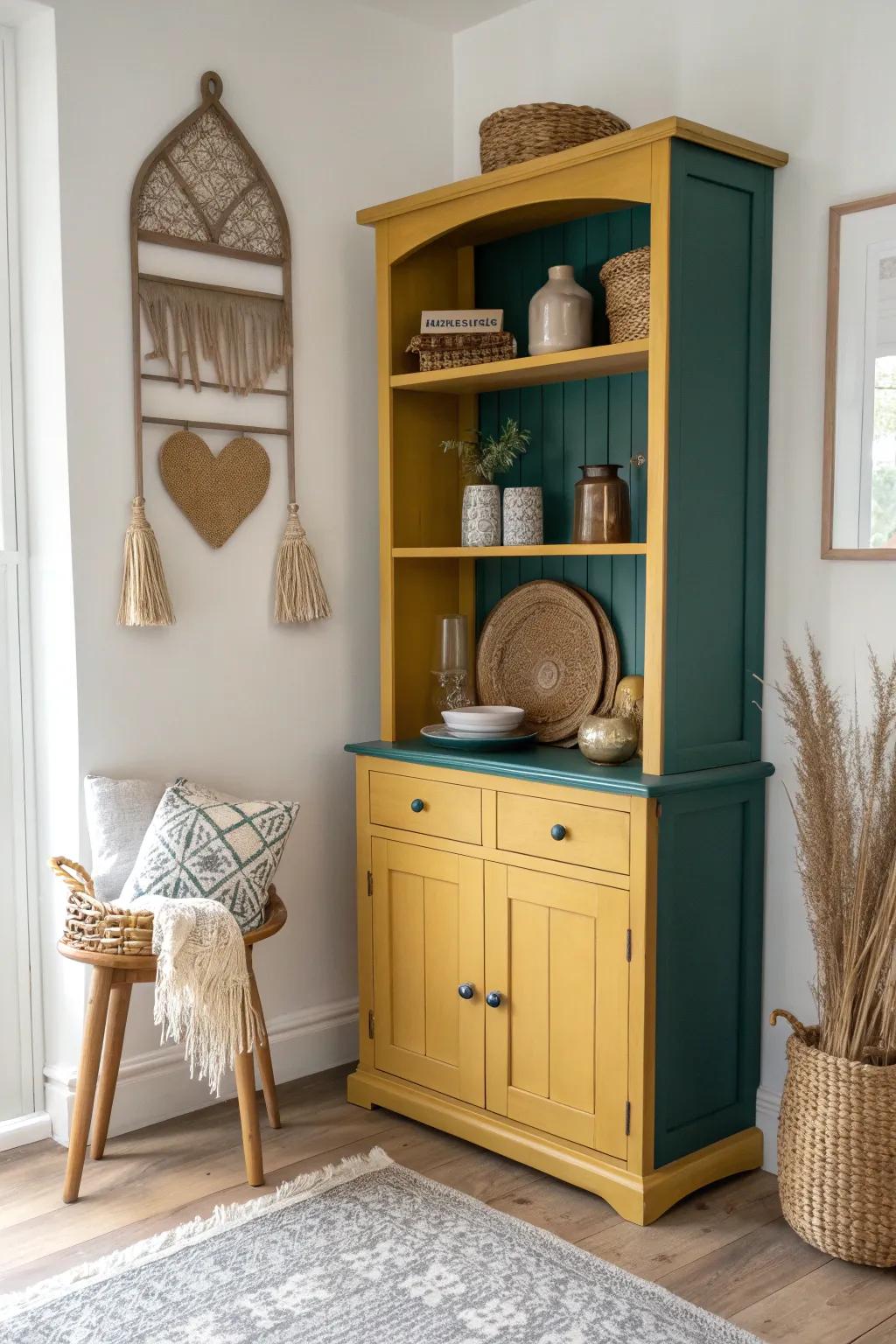 Infuse creativity and energy with a boho hutch that celebrates vibrant colors and textures.