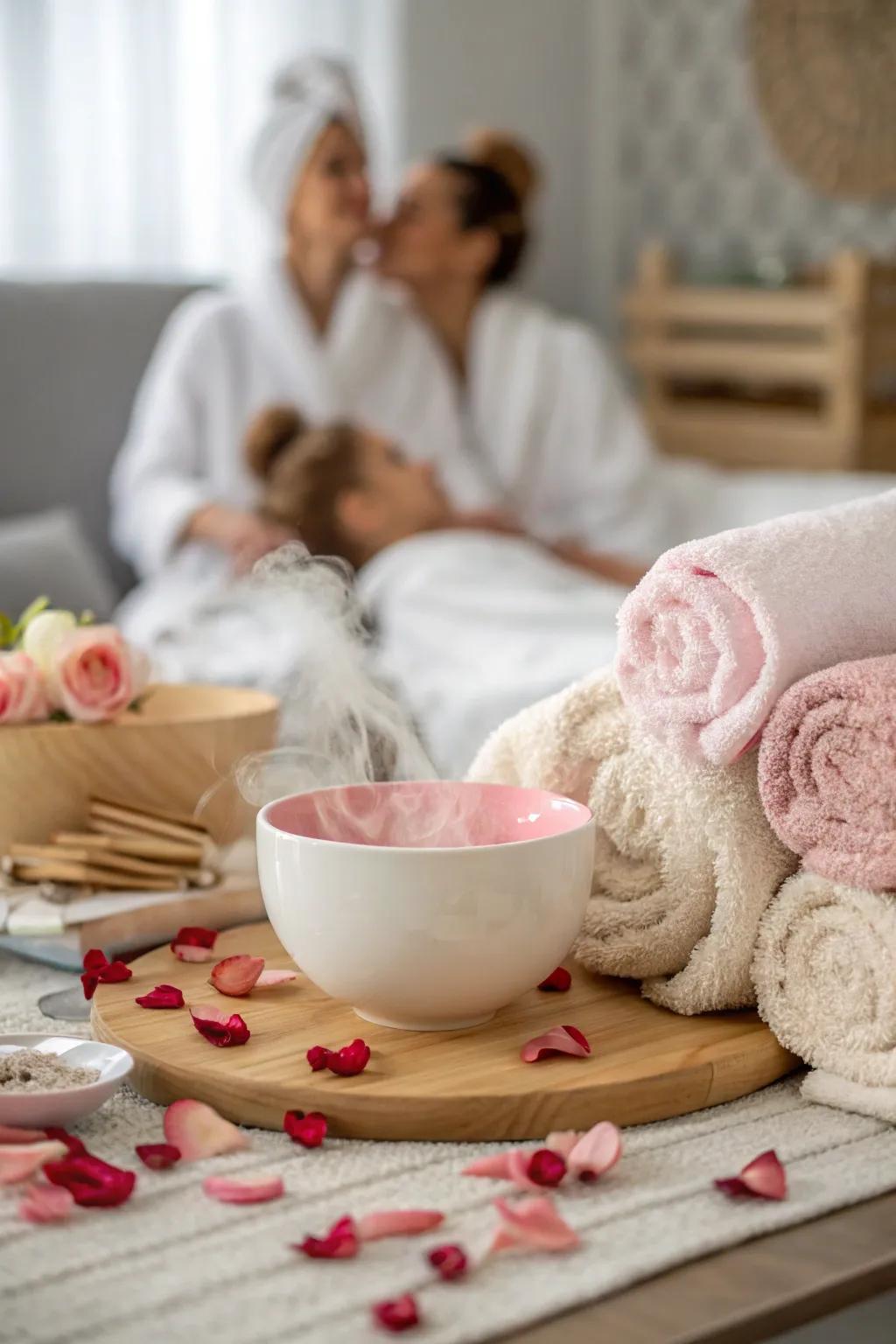 Indulge in a peaceful spa day at home for ultimate relaxation. 🕯️🌿 #HomeSpa #RelaxationTime #FamilyPampering