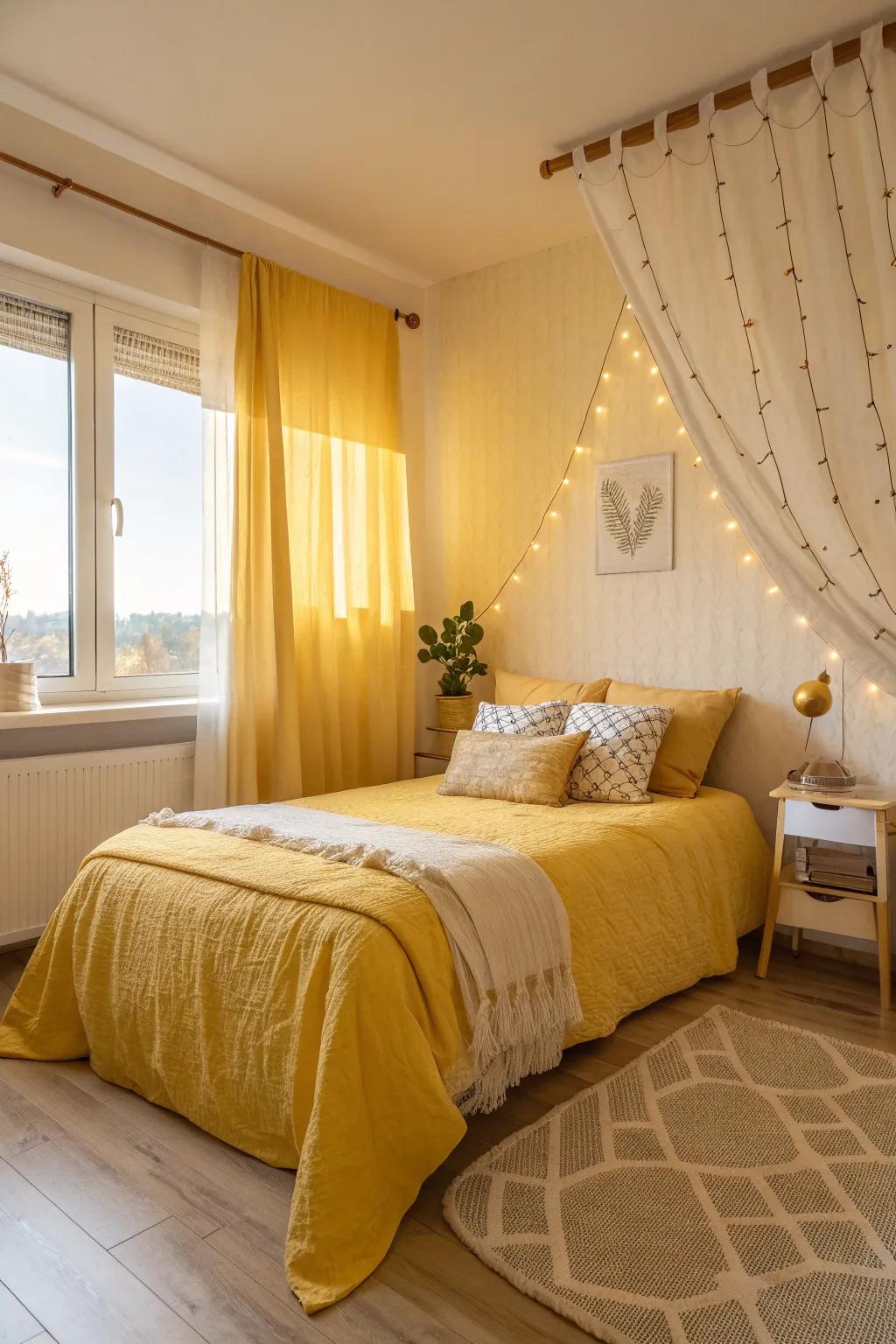 Brighten the space with warm yellows for a cheerful and sunny atmosphere.