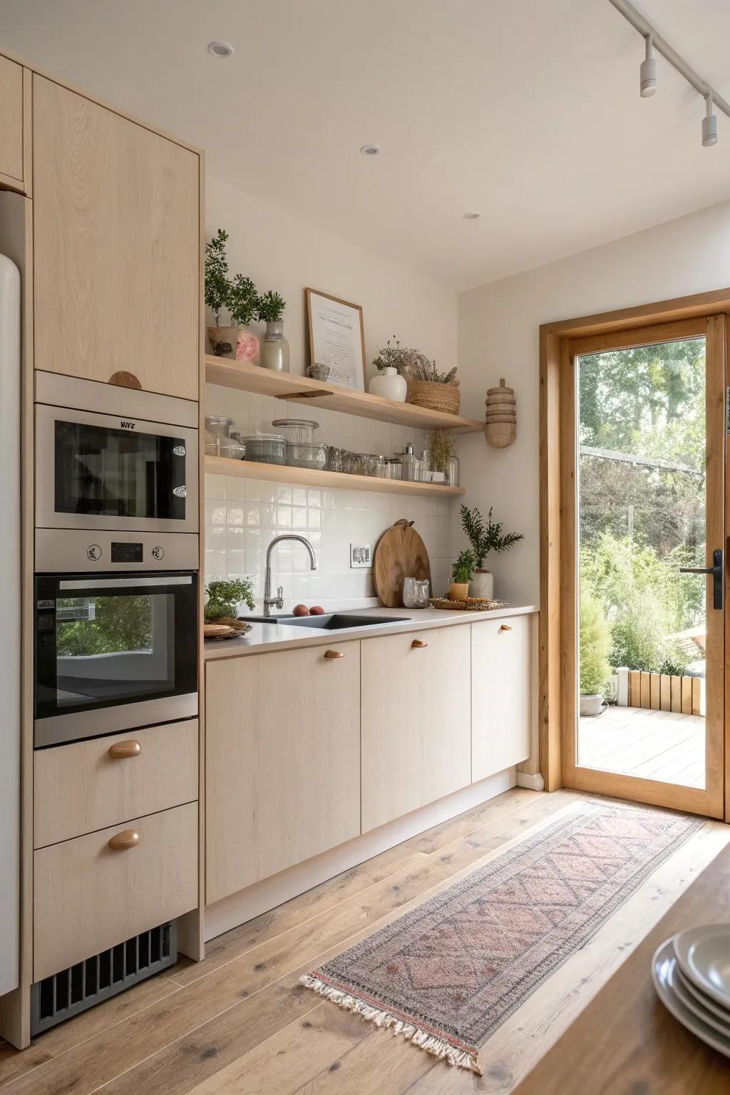 Integrated appliances create a seamless and modern kitchen look.