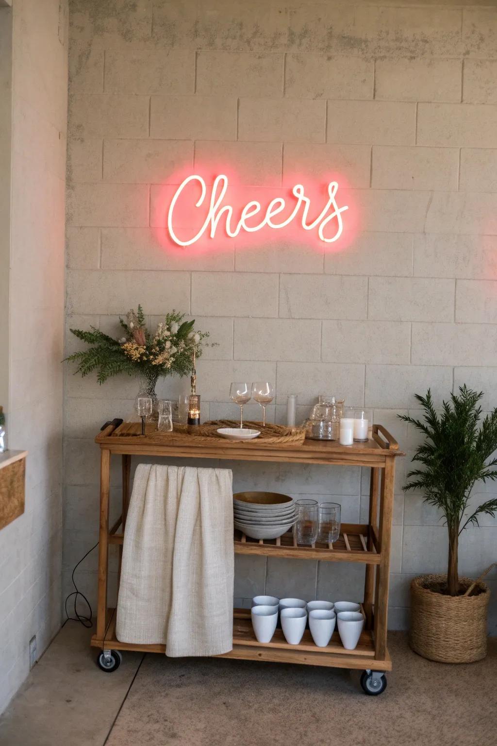 Illuminate your party with a neon sign that sets the mood for a night of fun.