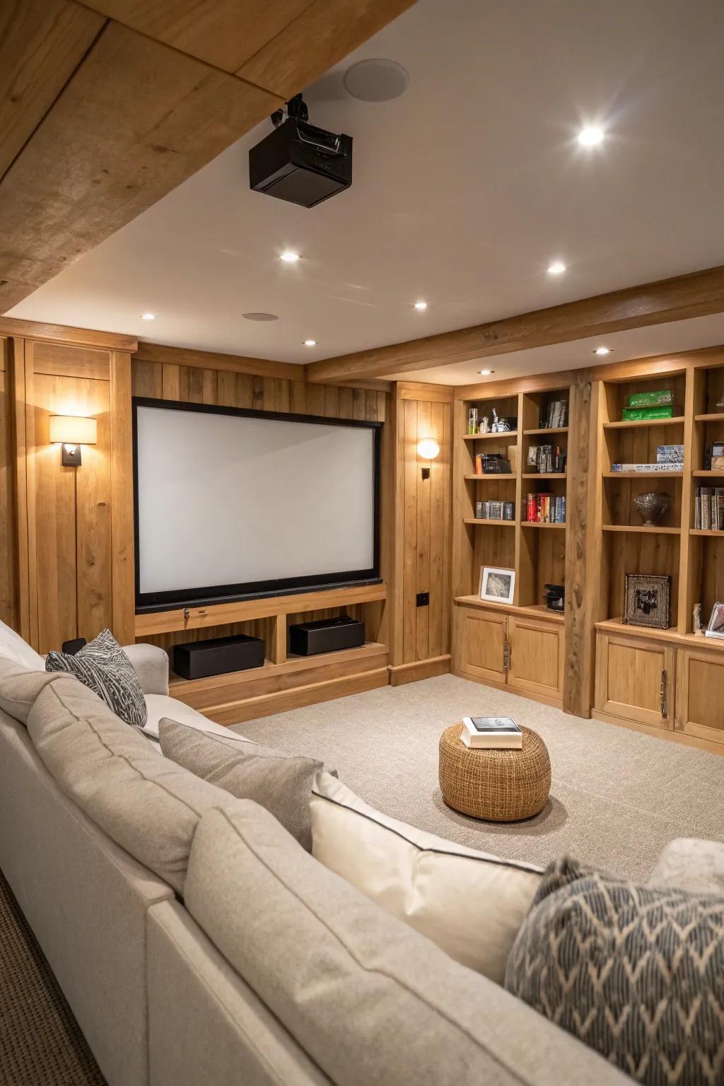 Bring the cinema home with a projector setup, perfect for an immersive viewing experience.
