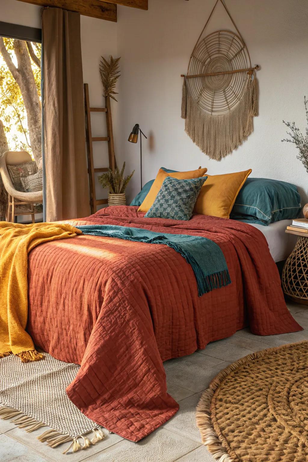 Bring the tranquility of nature indoors with earthy and neutral tones in your bedspread.