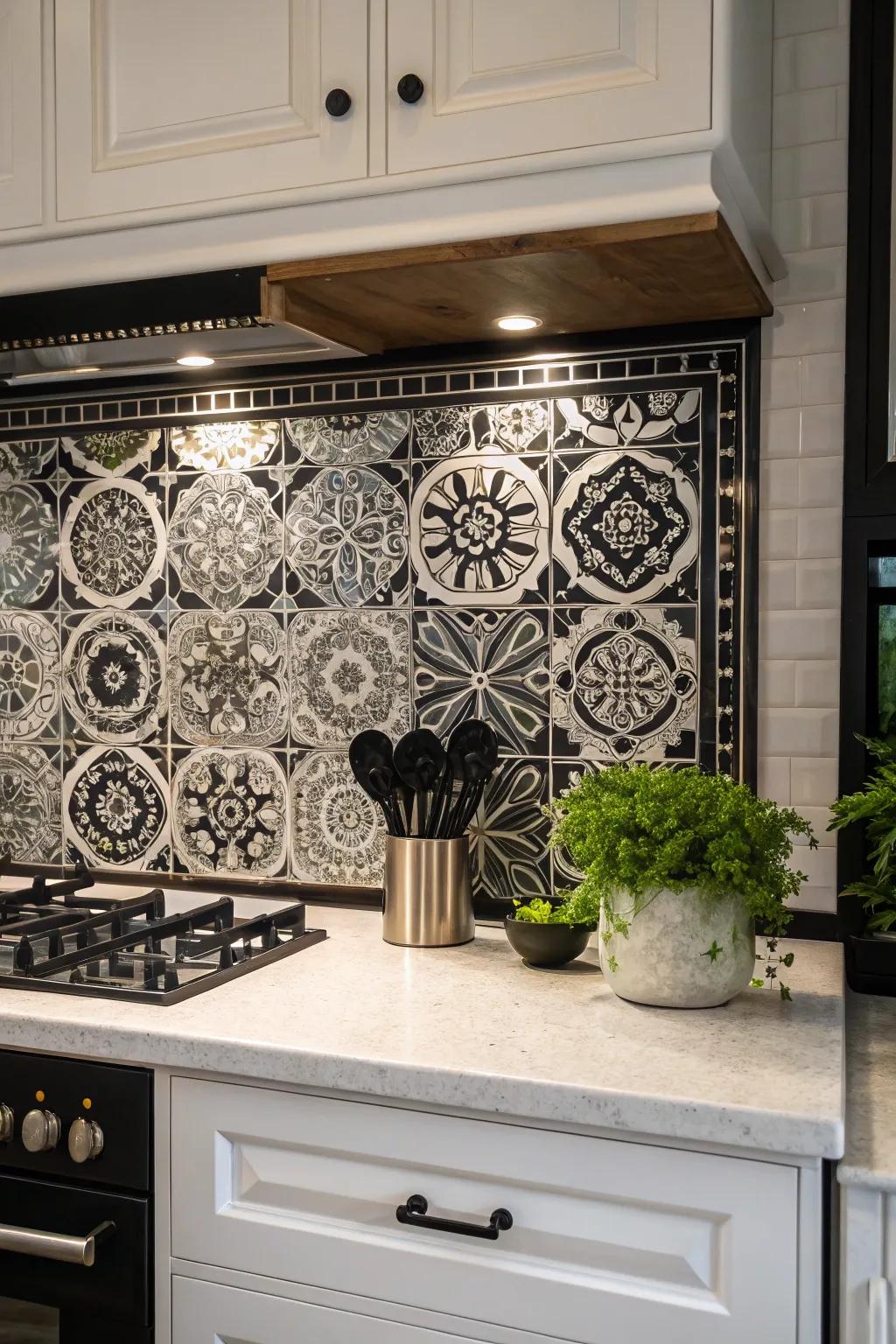 Intricate mosaic patterns add artistic flair to any kitchen design.