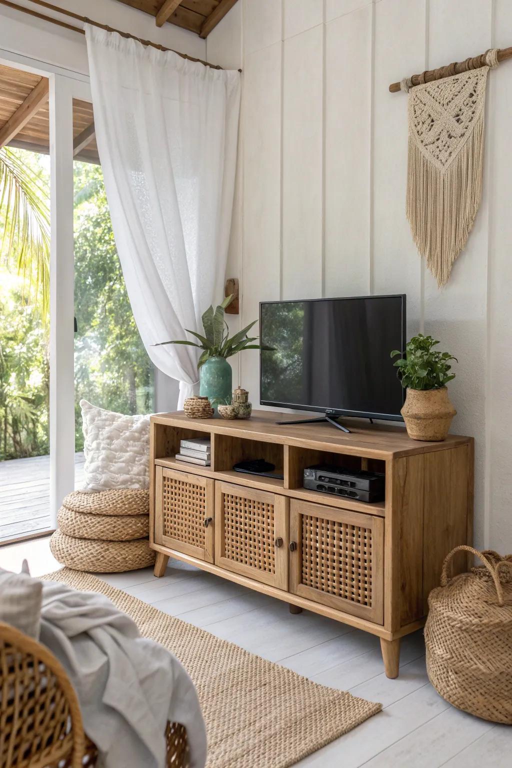 Introduce the earthy charm of wicker and rattan for a truly bohemian touch.