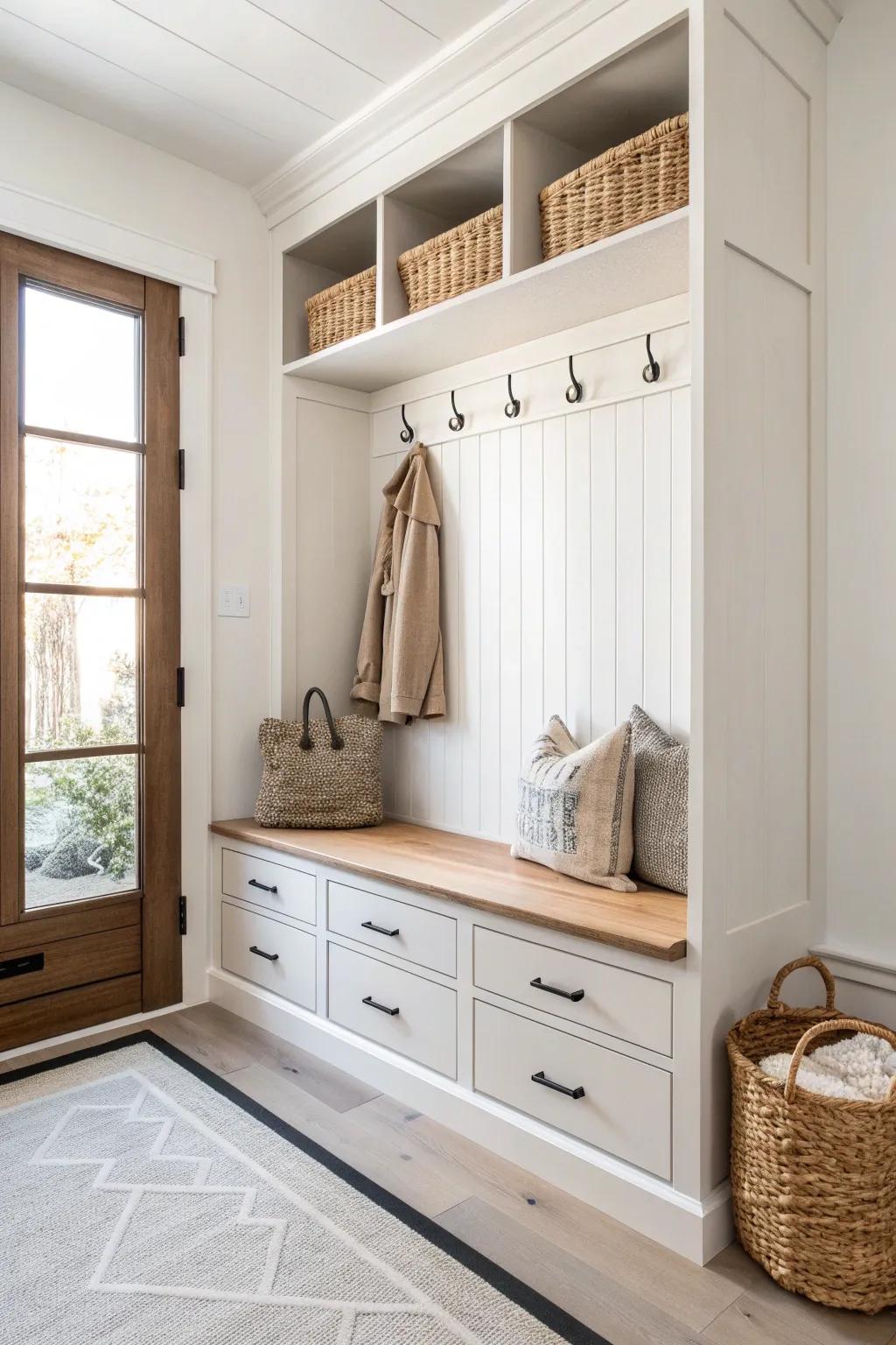 Drawers beneath your bench offer a clean and clutter-free look.