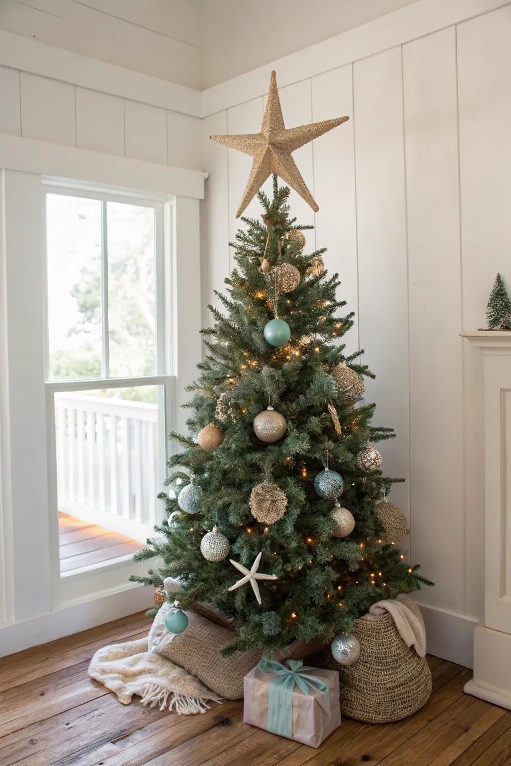 Crown your tree with a starfish for a unique coastal finish.