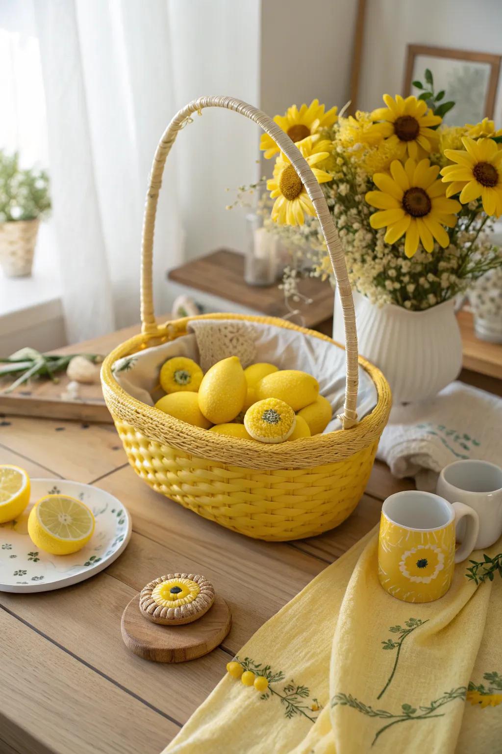 Bring sunshine to any party with a cheerful yellow-themed basket!