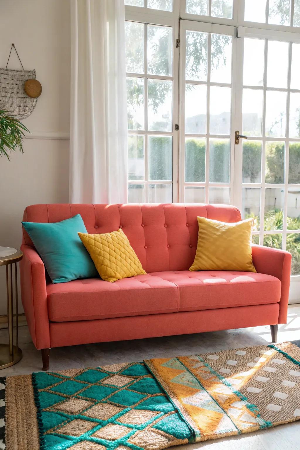 Divide and conquer open spaces with a strategically placed couch. #HomeOrganization #LivingRoomDesign