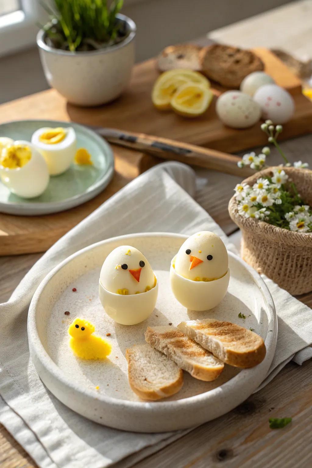 Brighten your morning with these charming egg chicks, perfect for any breakfast spread.