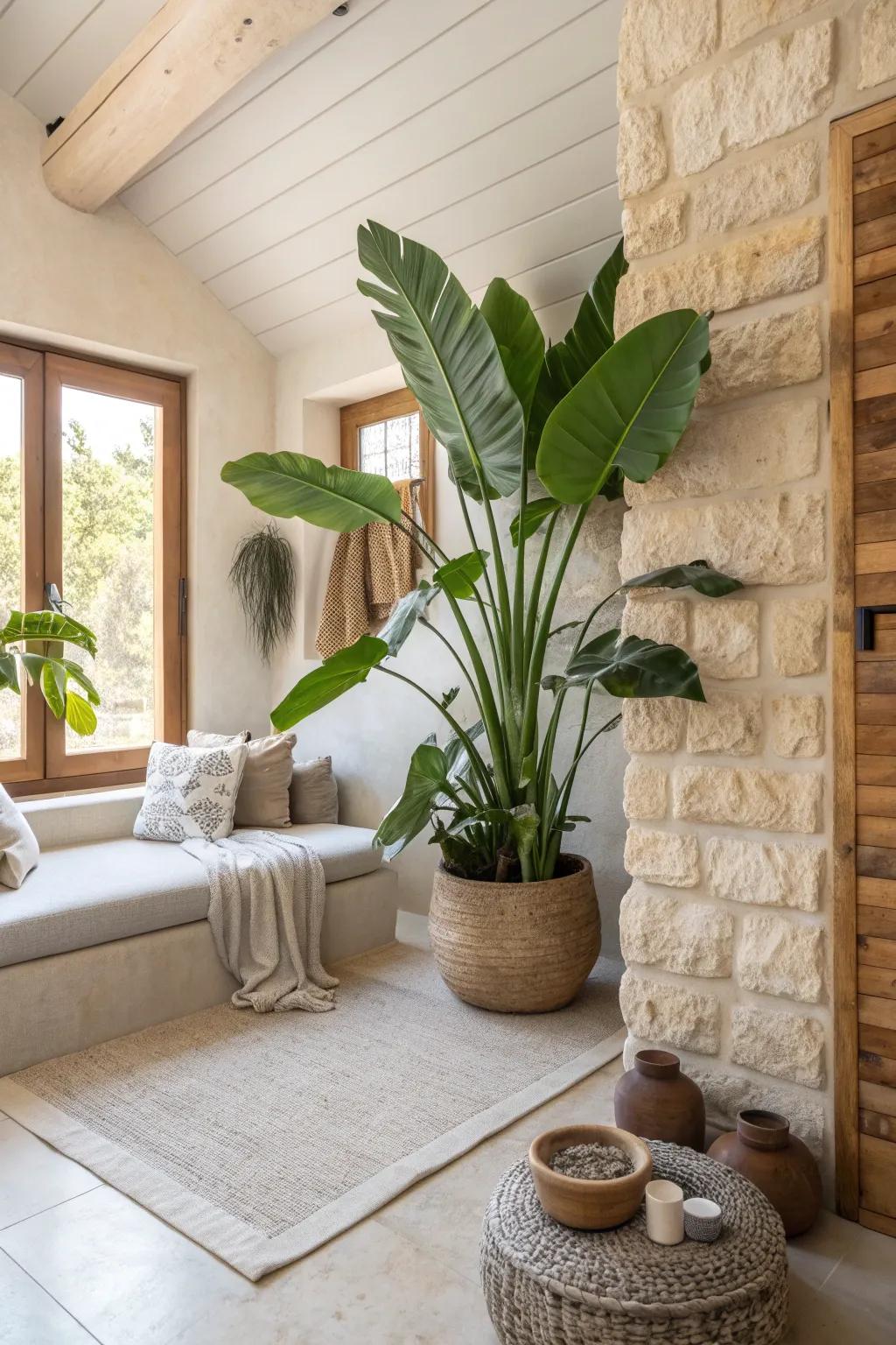 Bring the outdoors in with lush greenery and natural materials for a serene, calming vibe. 🌿 #NatureInHome #GreenLiving