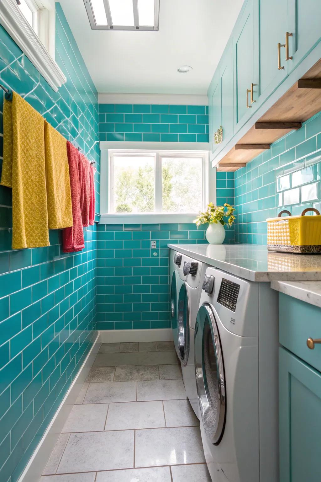 Achieve a timeless and clean look with classic subway tiles in your laundry room.