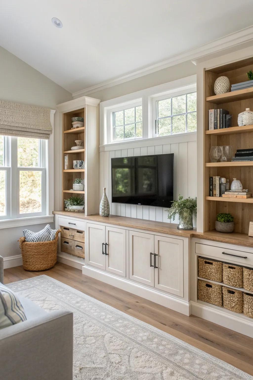 Combine functionality and style with built-in shelves that make your TV area a visual delight.