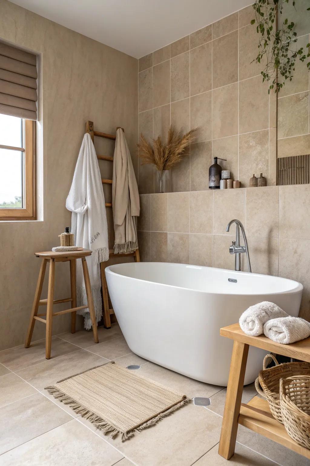 Soft, earthy tones turn your bathroom into a peaceful retreat.