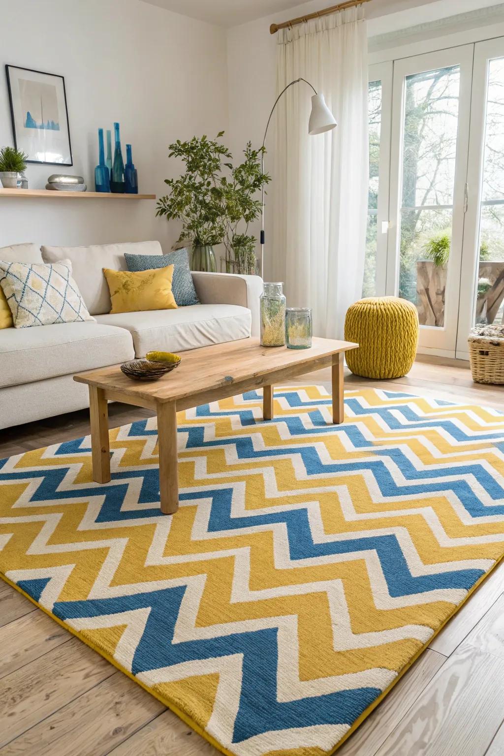 Add a splash of energy to your living room with vibrant zigzag patterns that catch the eye and spark conversation.