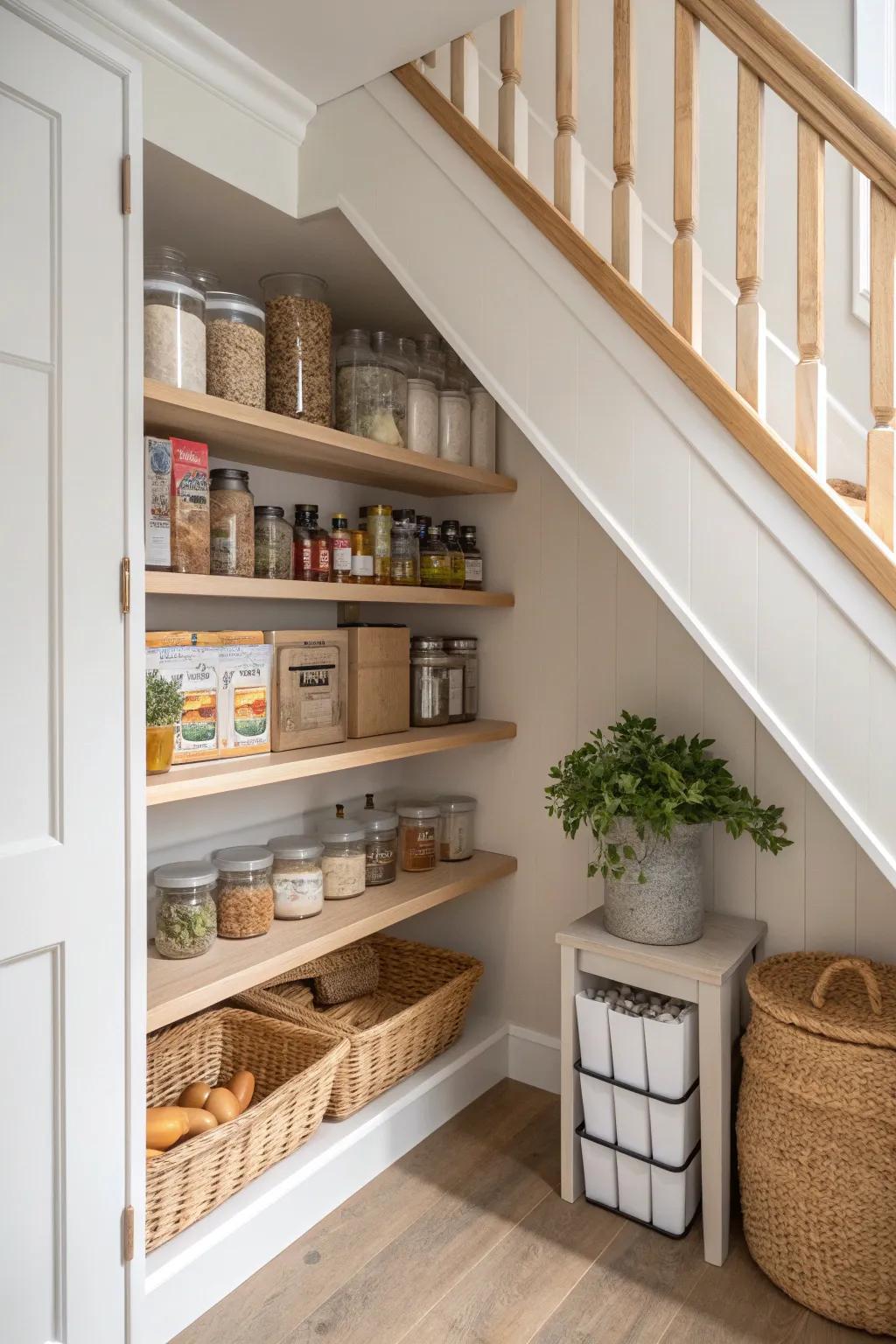 Mix up your shelf heights for a pantry that's as practical as it is pleasing.