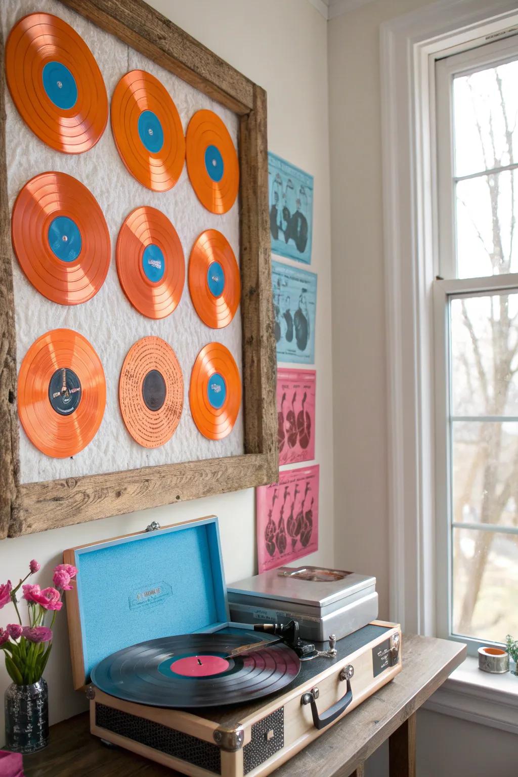 Spin up some nostalgia and style with vinyl records for an authentic retro feel.