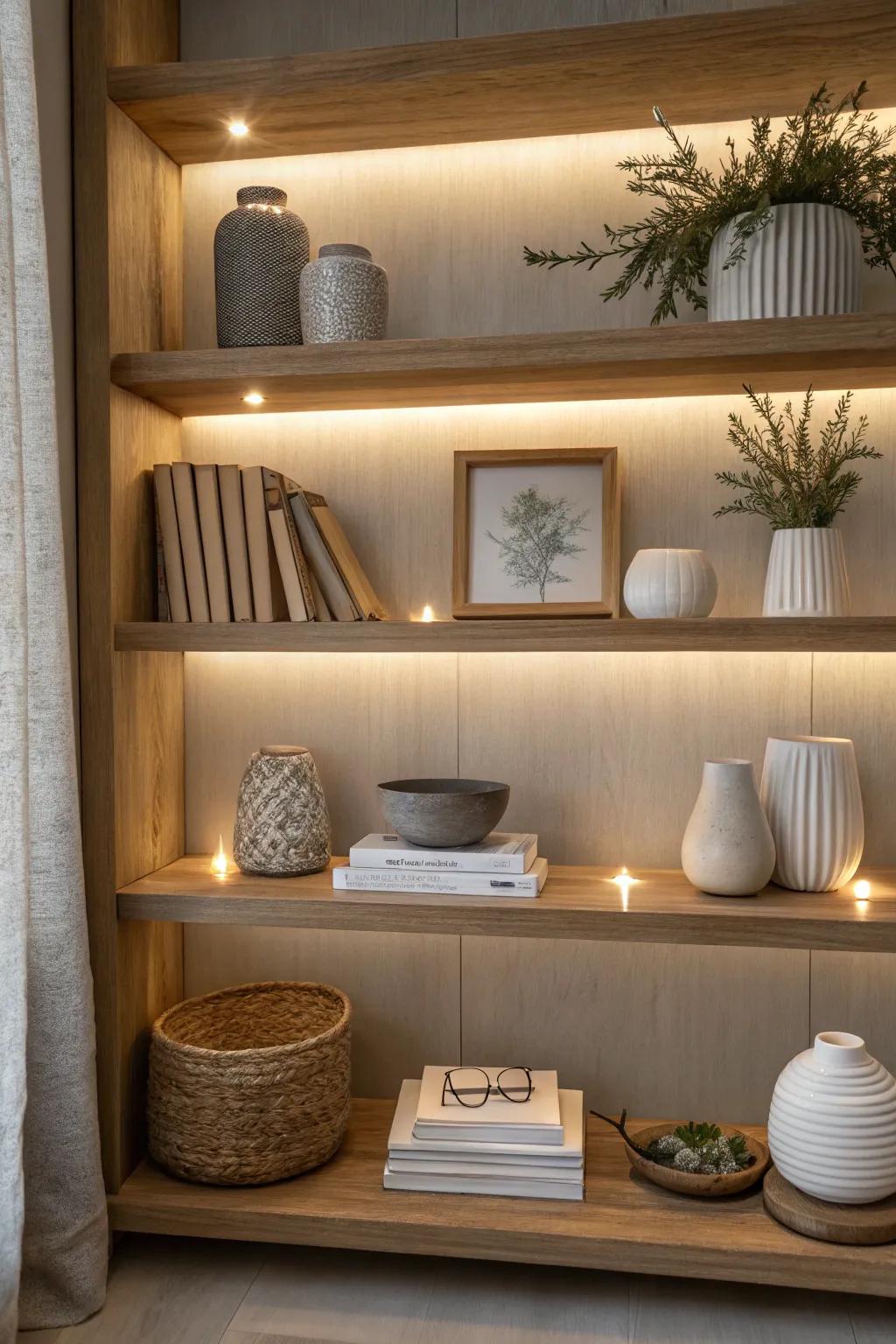 Turn your shelf into an art gallery with spotlights that highlight your most cherished pieces.