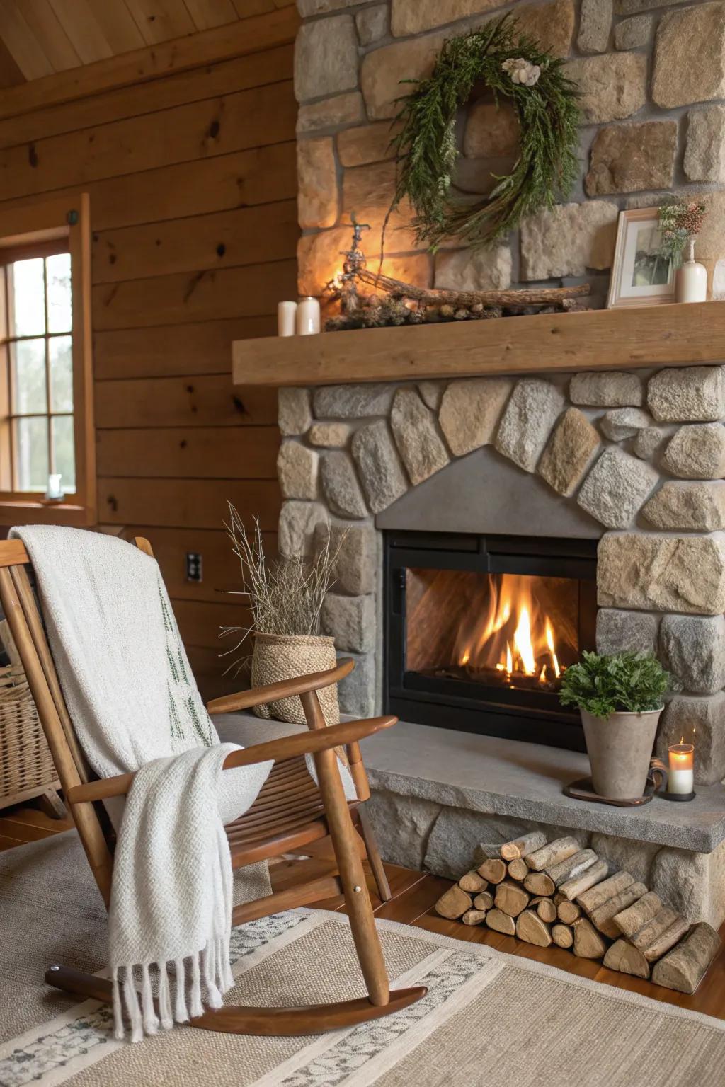 Gather around a stone fireplace for warmth and memorable moments.