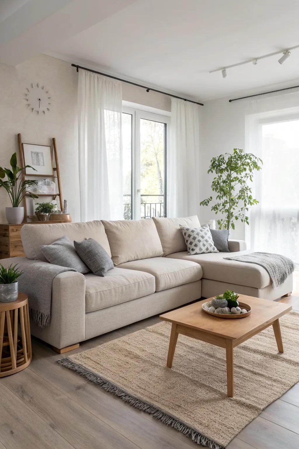 Neutral tones on your sectional create a serene and adaptable living space.