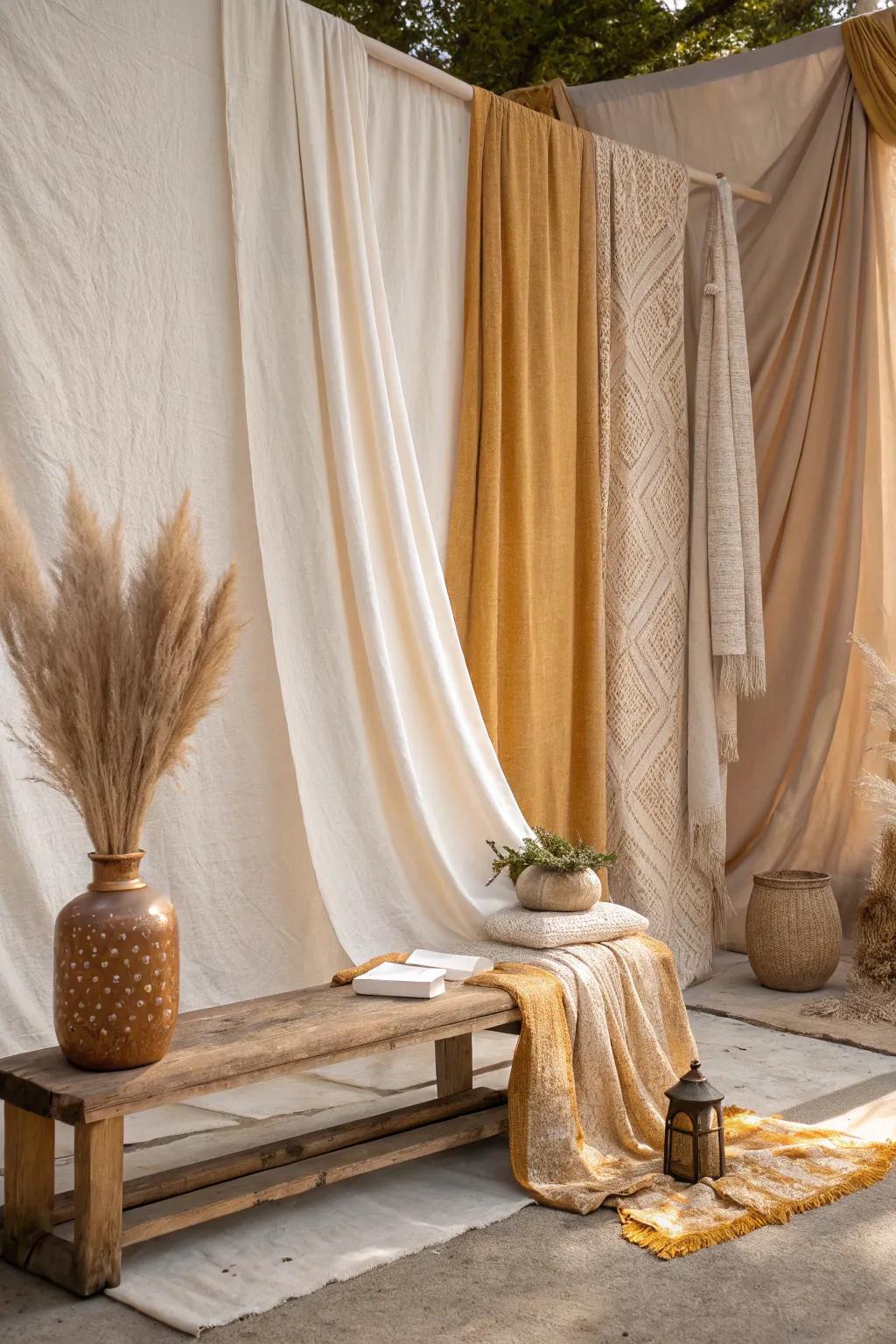 Create layers of elegance with beautifully draped fabrics in your stage design.