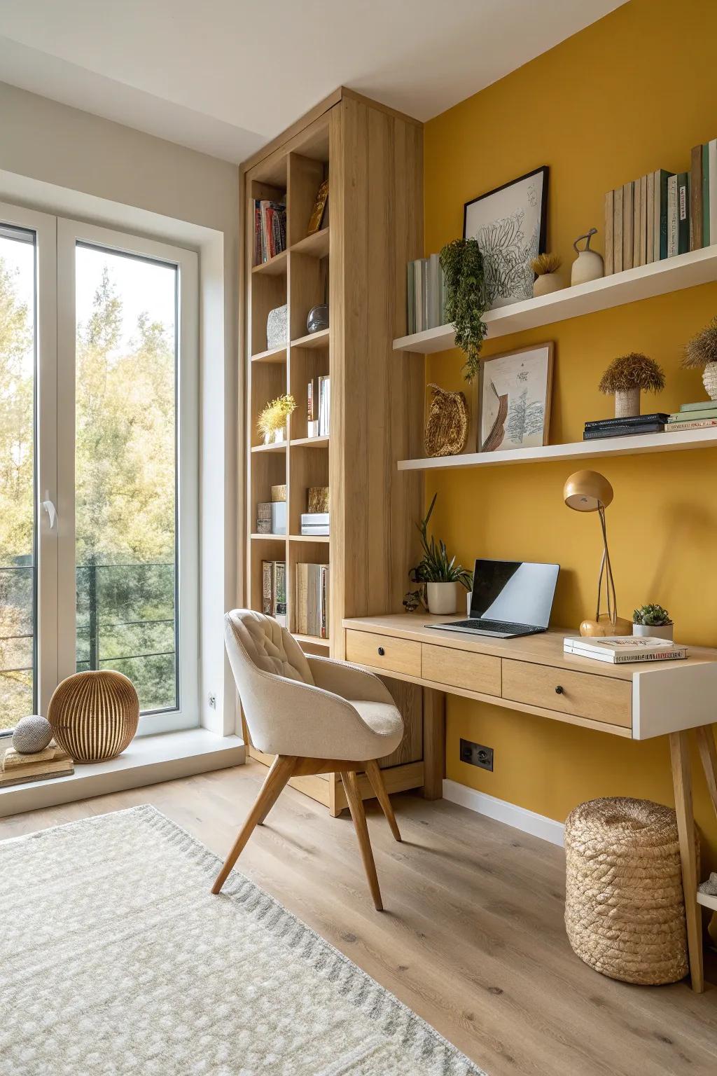 Brighten your study sessions with a touch of mustard yellow for creativity and warmth.