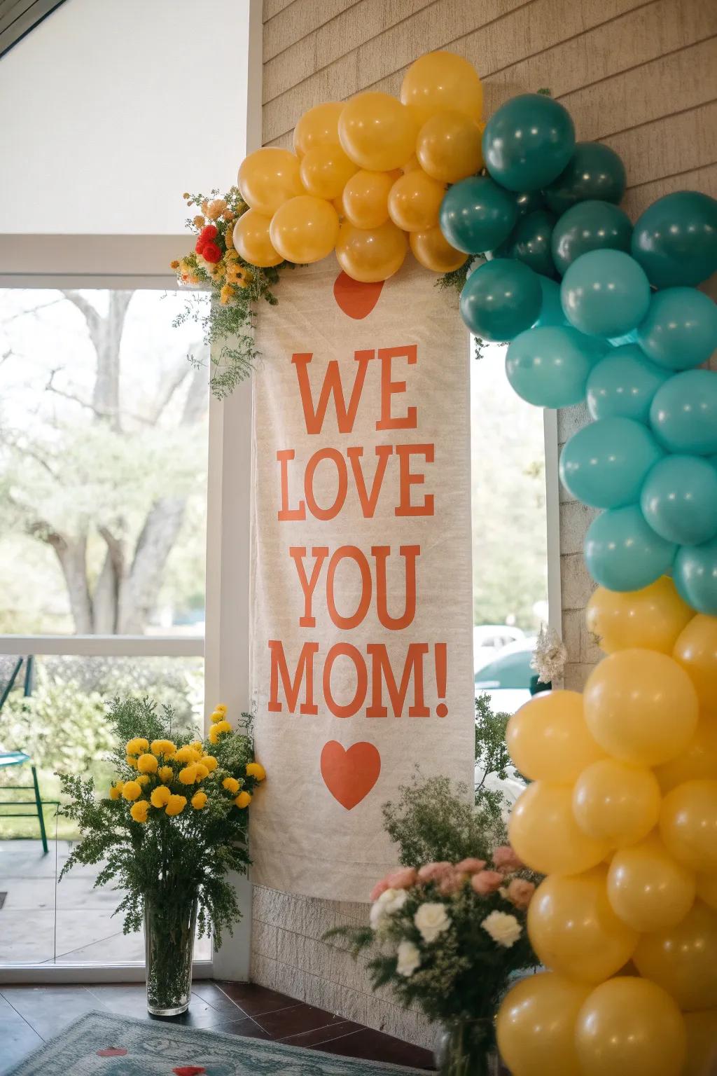 A personalized banner adds a heartfelt touch to any Mother's Day decor.