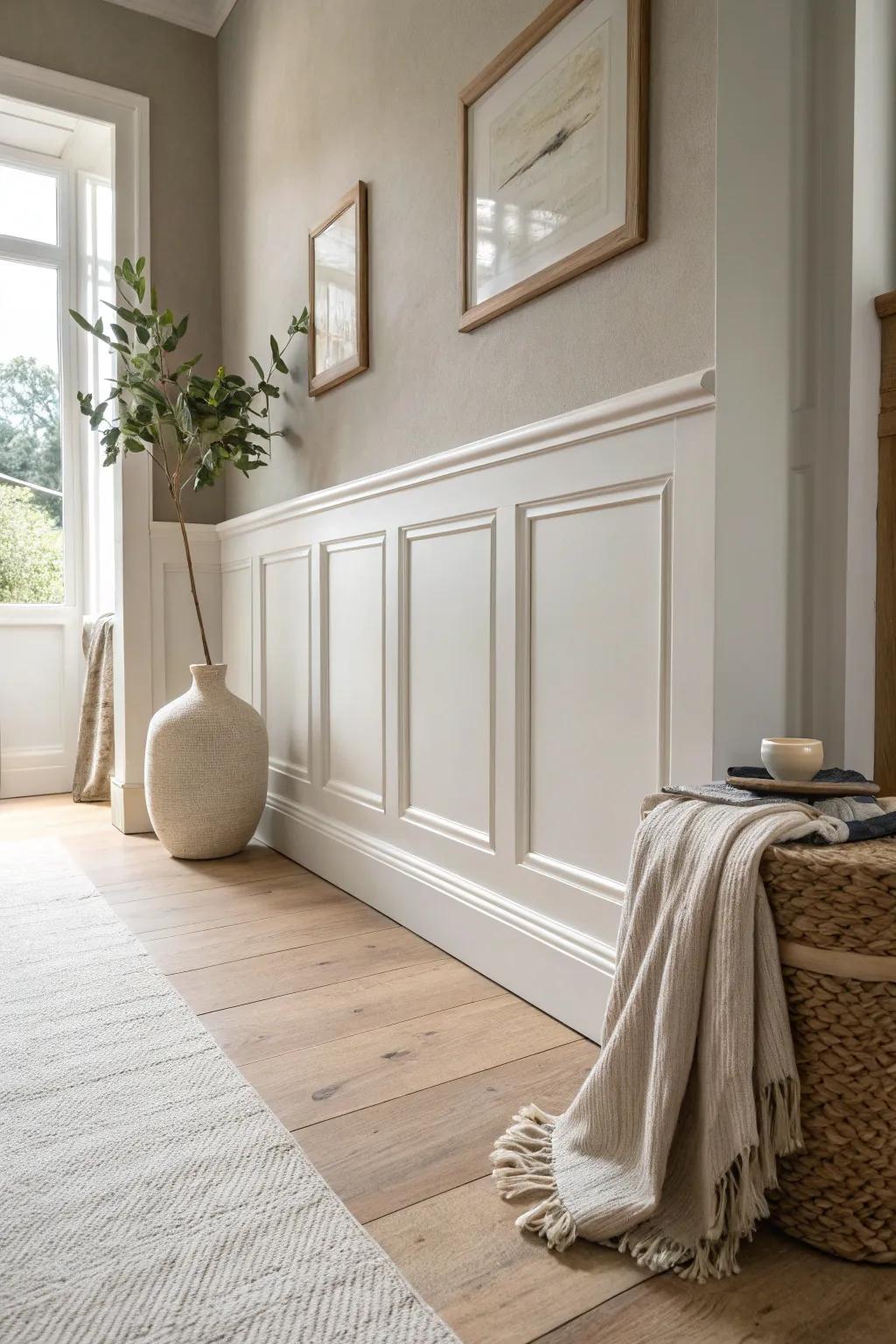 Achieve a sleek and modern look with minimalist wainscoting caps that complement your contemporary decor.