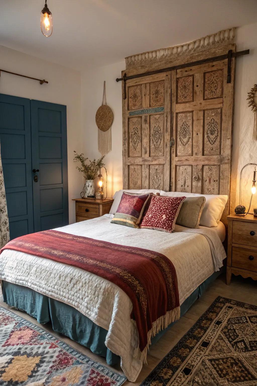 A unique headboard can turn your bed into a stunning focal point. #BedroomDesign #CreativeSpaces #InteriorInspiration