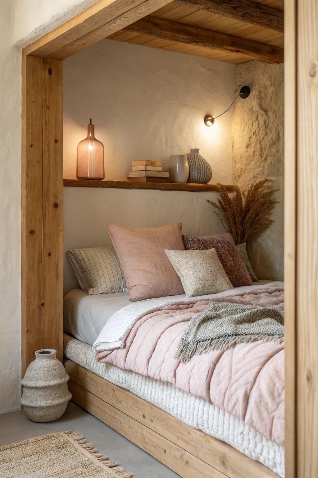 Create a snug haven with plush pillows and soft lighting for the ultimate intimate escape. 🛏️ #CozyNook #HomeComfort