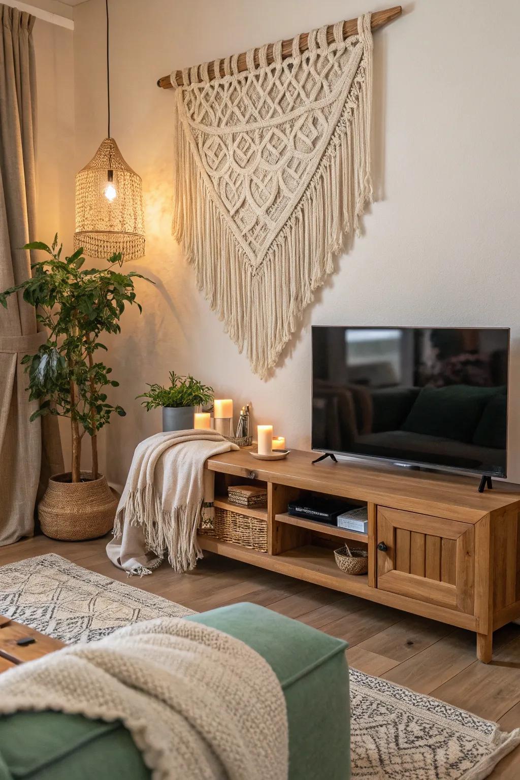 Macramé adds texture and intricate artistry, enhancing the bohemian vibe of your living space. 🌿 #BohemianDecor #Macramé #InteriorDesign