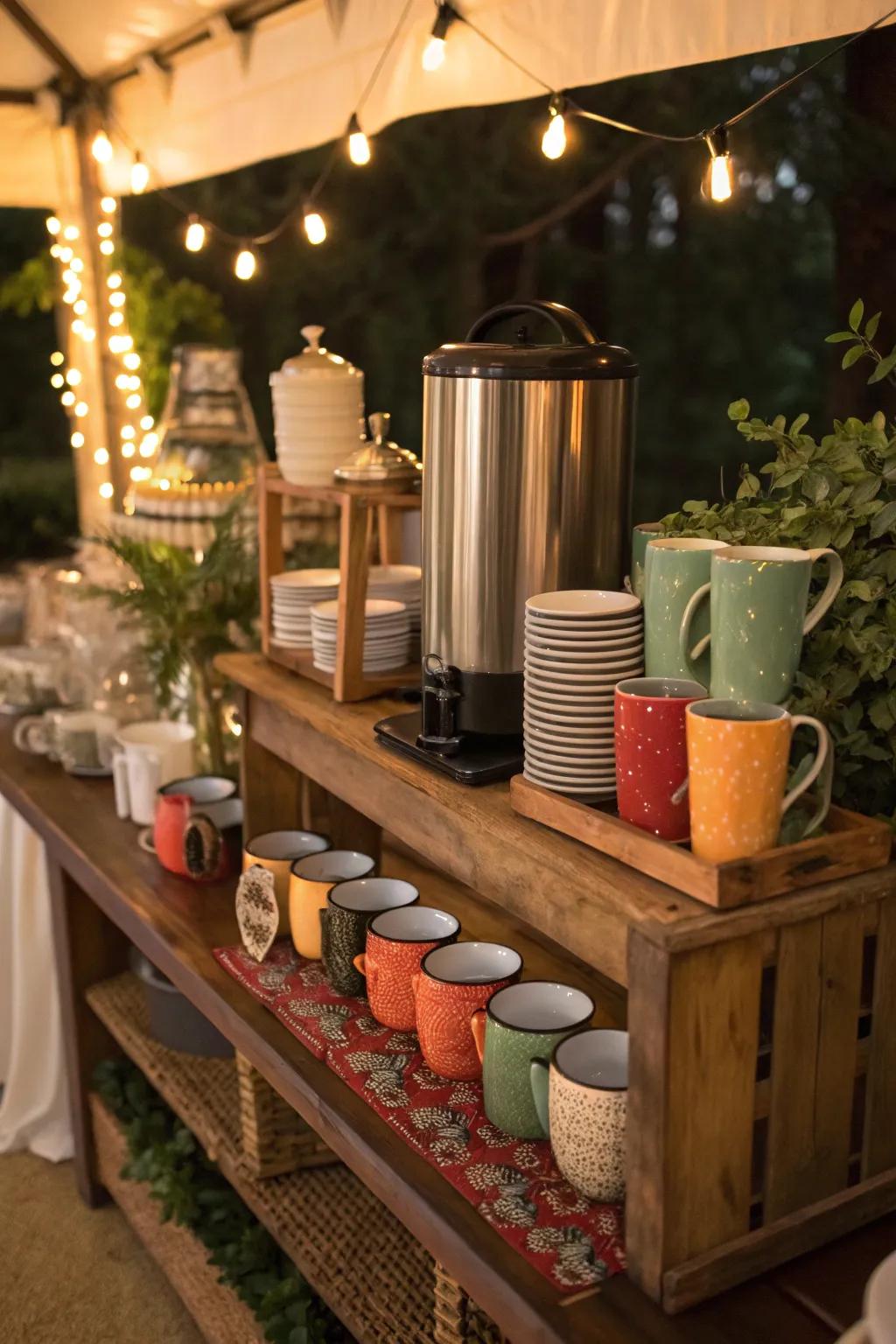 A variety of mugs adds a dash of personality to your coffee station. ☕ #MugCollection #HomeDecor #PartyIdeas