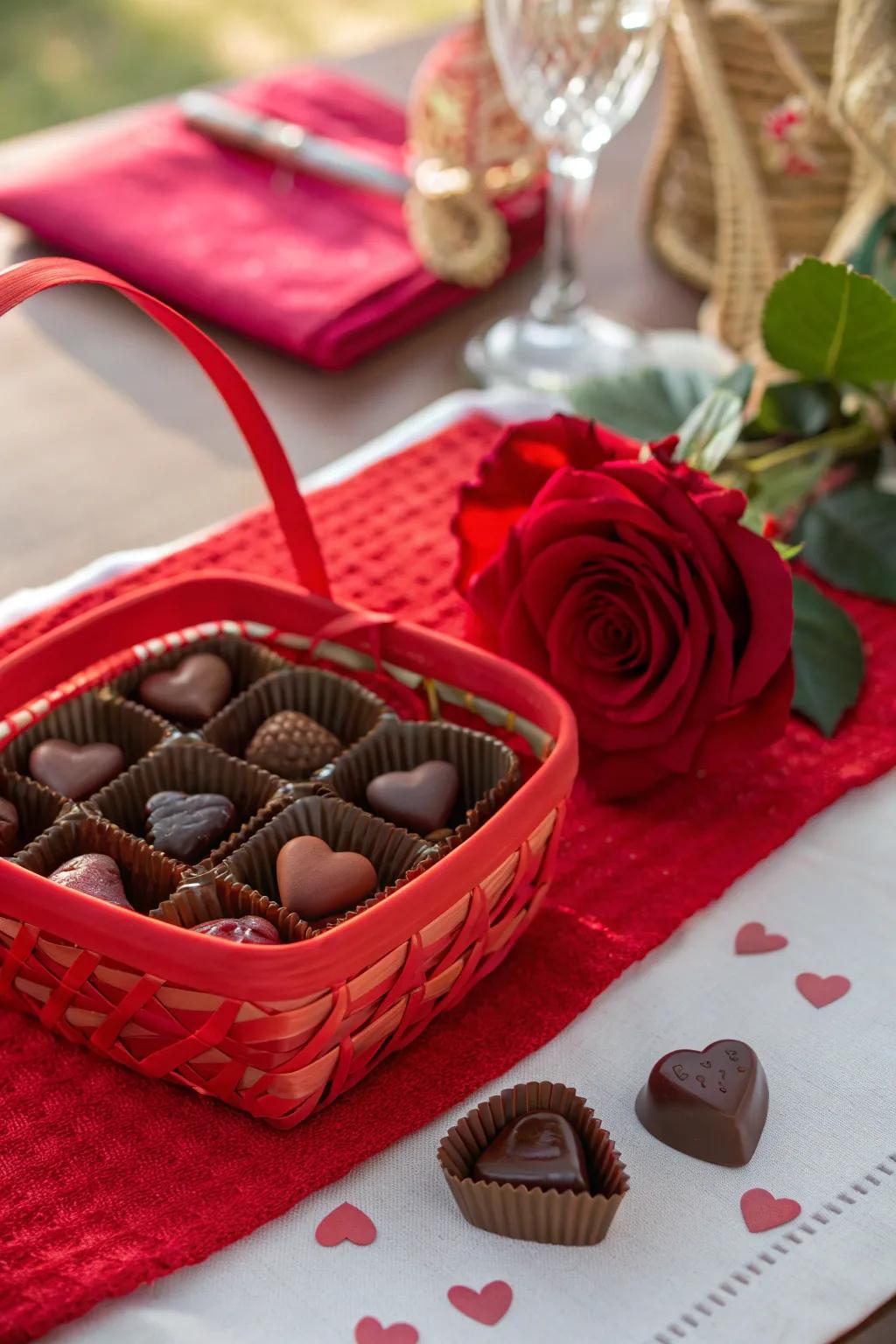 Ignite romance with a red basket filled with passion and elegance. #RomanticGifts #RedTheme #LoveInABasket