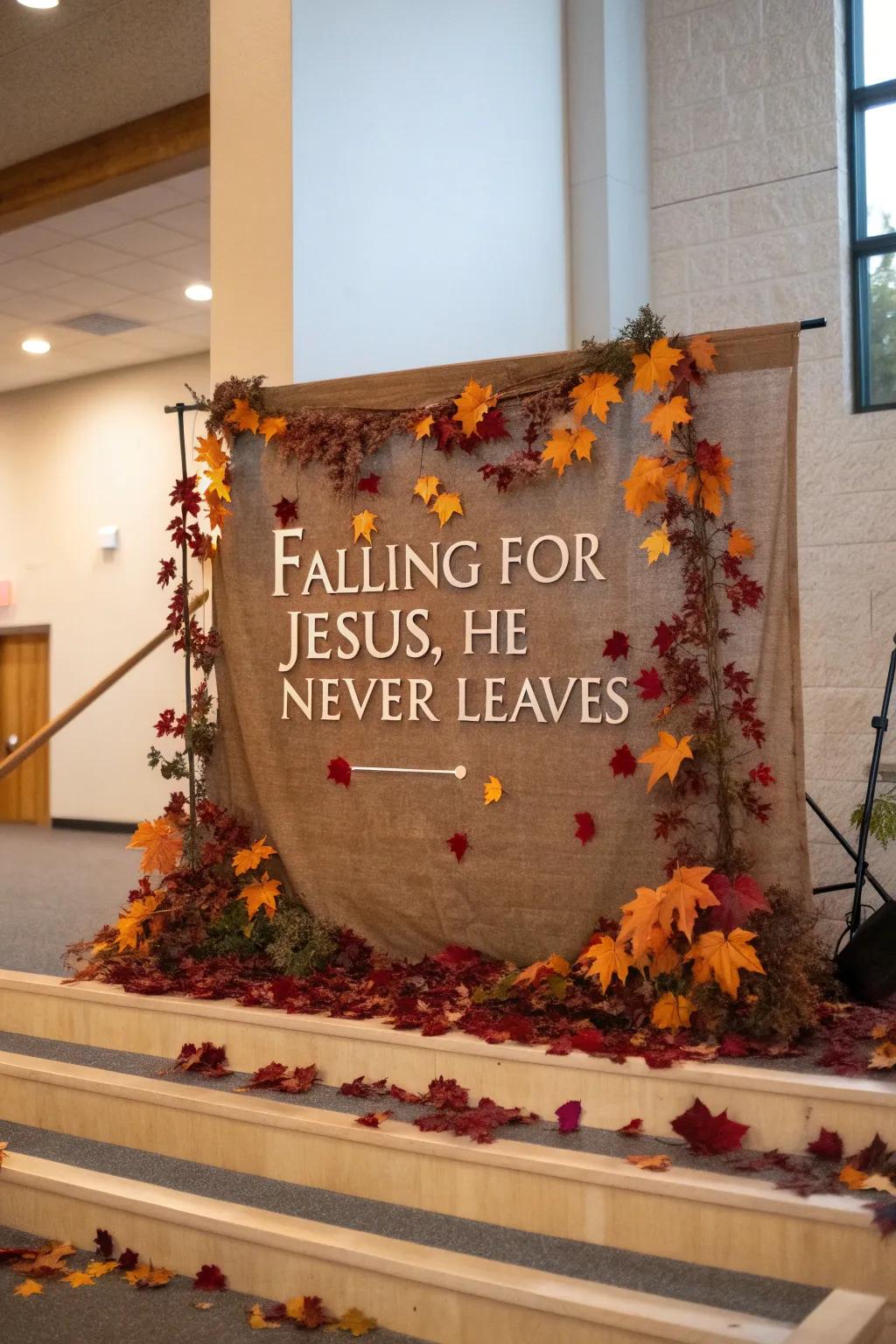 Feel the warmth and reassurance of 'Falling for Jesus' with this inviting fall display. 🍂 #Faith #FallDecor