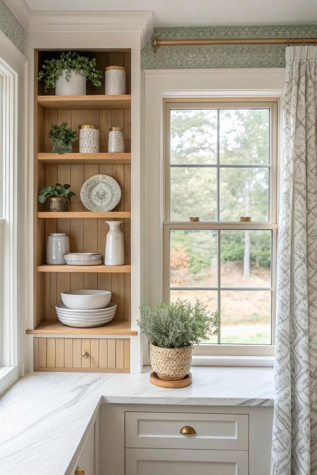 Built-in shelves with your window trim offer both style and functionality, perfect for displaying your favorite decor pieces. 🌿 #HomeDecor