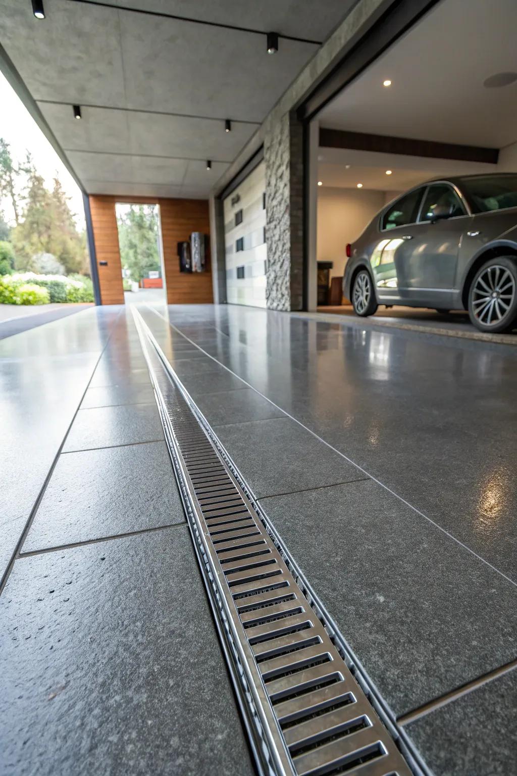 Achieve a seamless look with slot drains that blend effortlessly into your garage floor. 🚗💧 #GarageDecor #MinimalistDesign