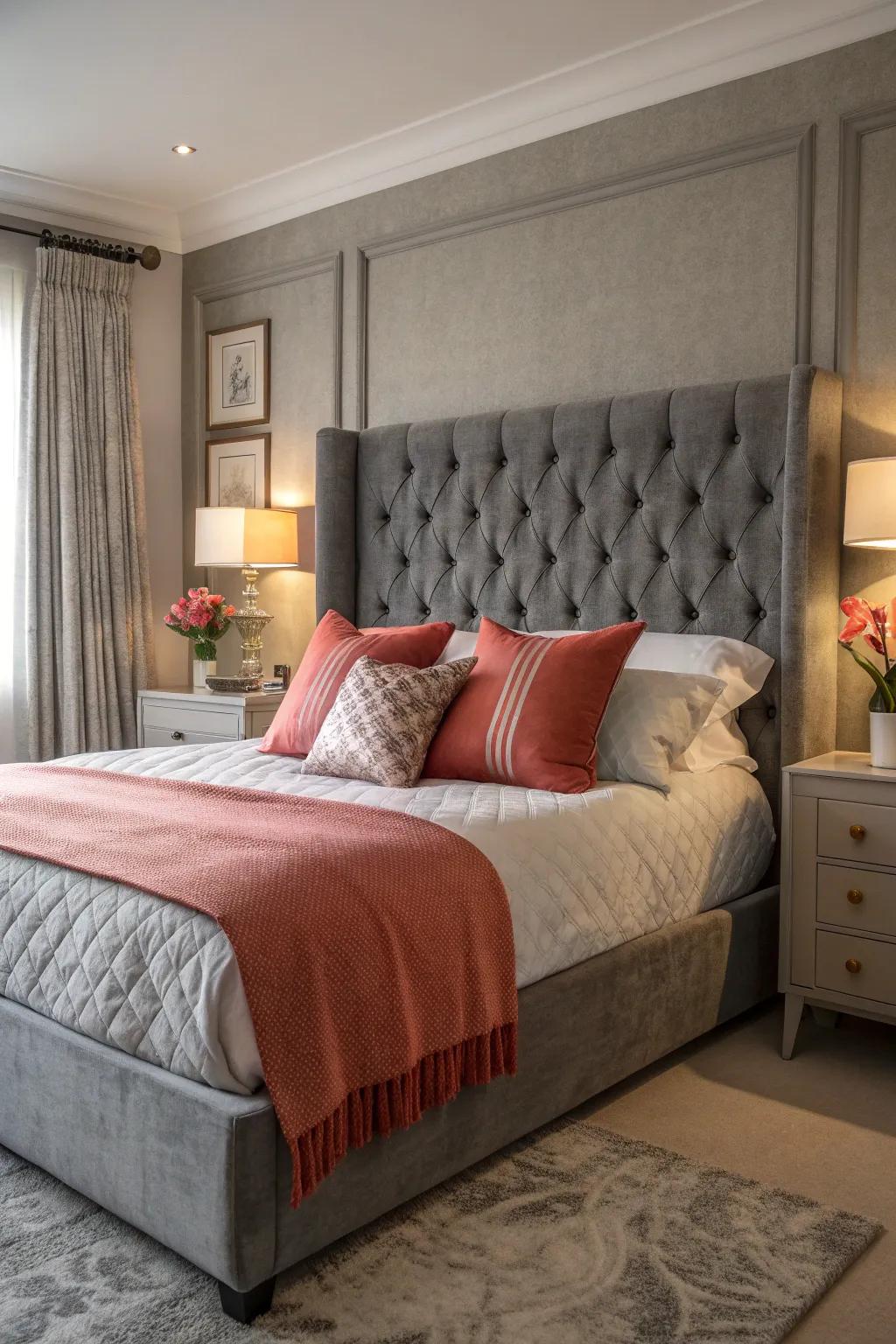 Make a statement with a luxurious upholstered headboard that blends style and comfort effortlessly. #HomeDecor #BedroomInspo