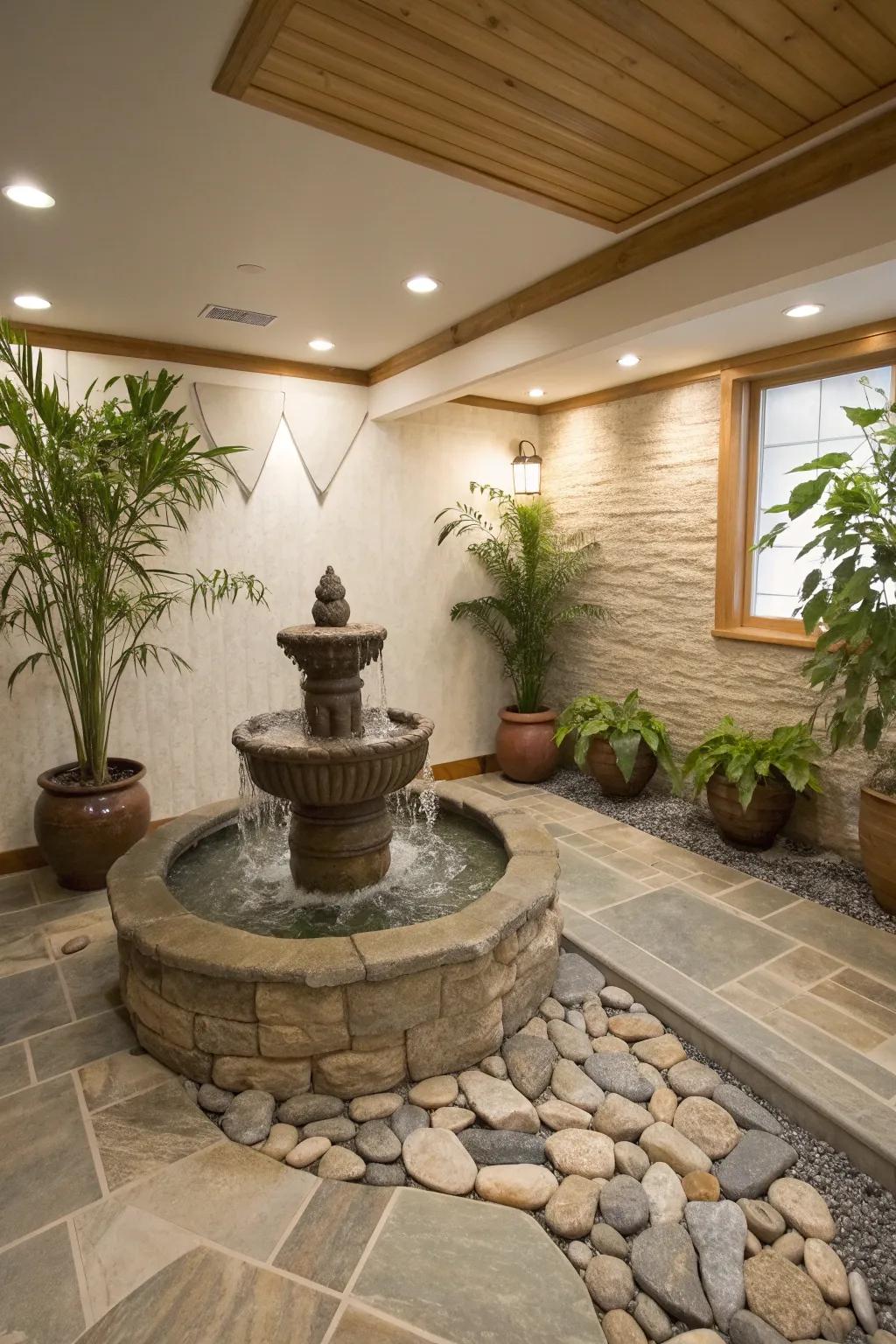 Let the calming sounds of water transform your space into a peaceful oasis. #WaterFeature #HomeSanctuary