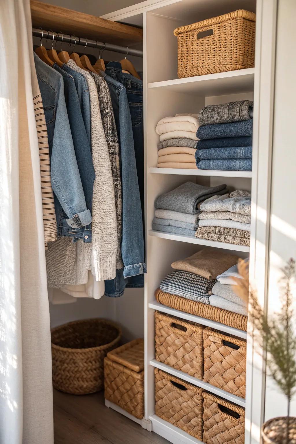 Shelf dividers bring order to chaos, turning your closet into a streamlined sanctuary.